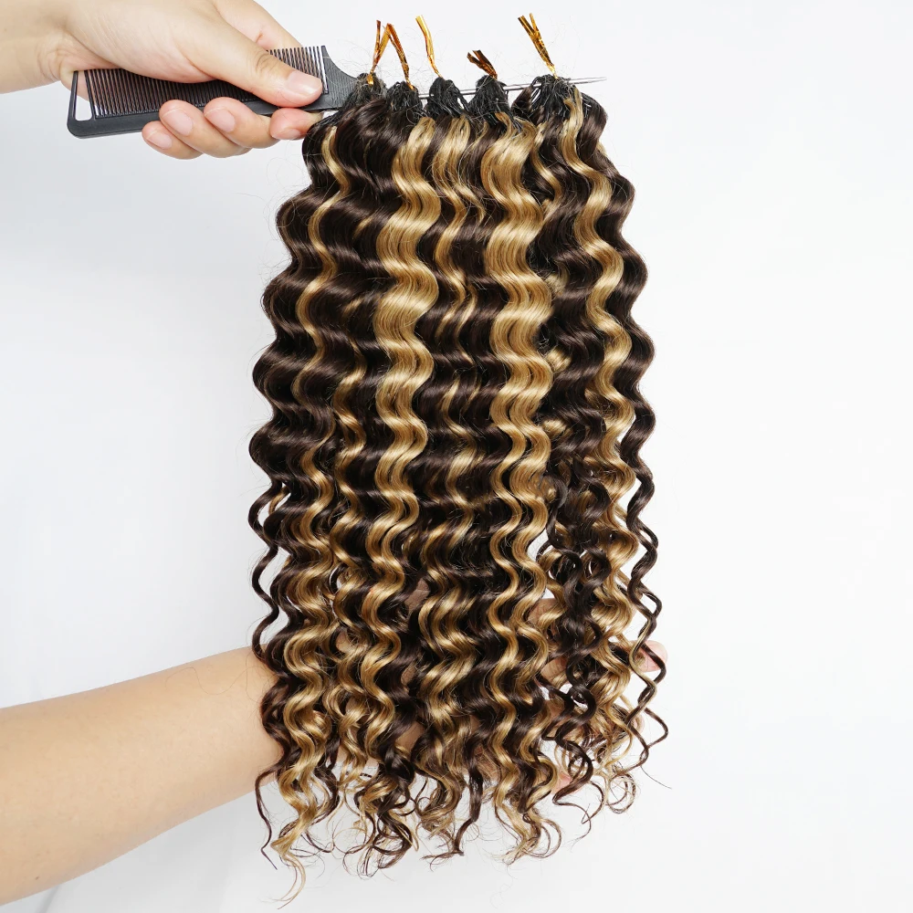 Highlight P2/27 Half Brown Half Honey Blonde Miracle Knots 100% Human Hair 16inch Brazilian Hair Crochet Hair Extensions Pre-colored Deep Wave Bundles 60gram Lightweight Bulk Hair for Boho Braids Pre-divided 50 Strands/bundle - view 7