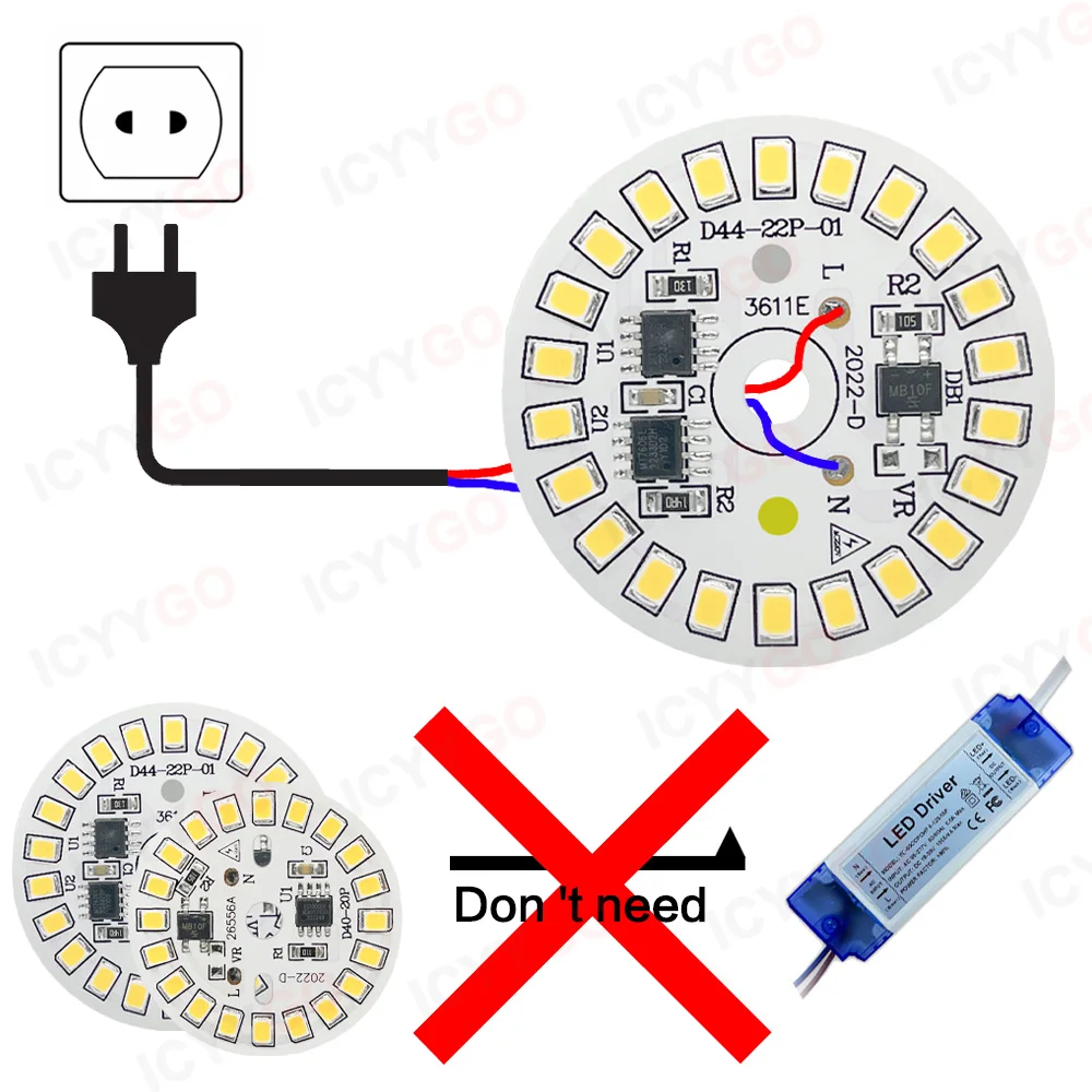 LED PCB Alumínio Lâmpada Placa, Smart IC Driver, Painel Bulb, Fonte Dowlight, Branco Quente, AC 220V, 3W, 5W, 7W, 9W, 12W, 15W, SMD2835