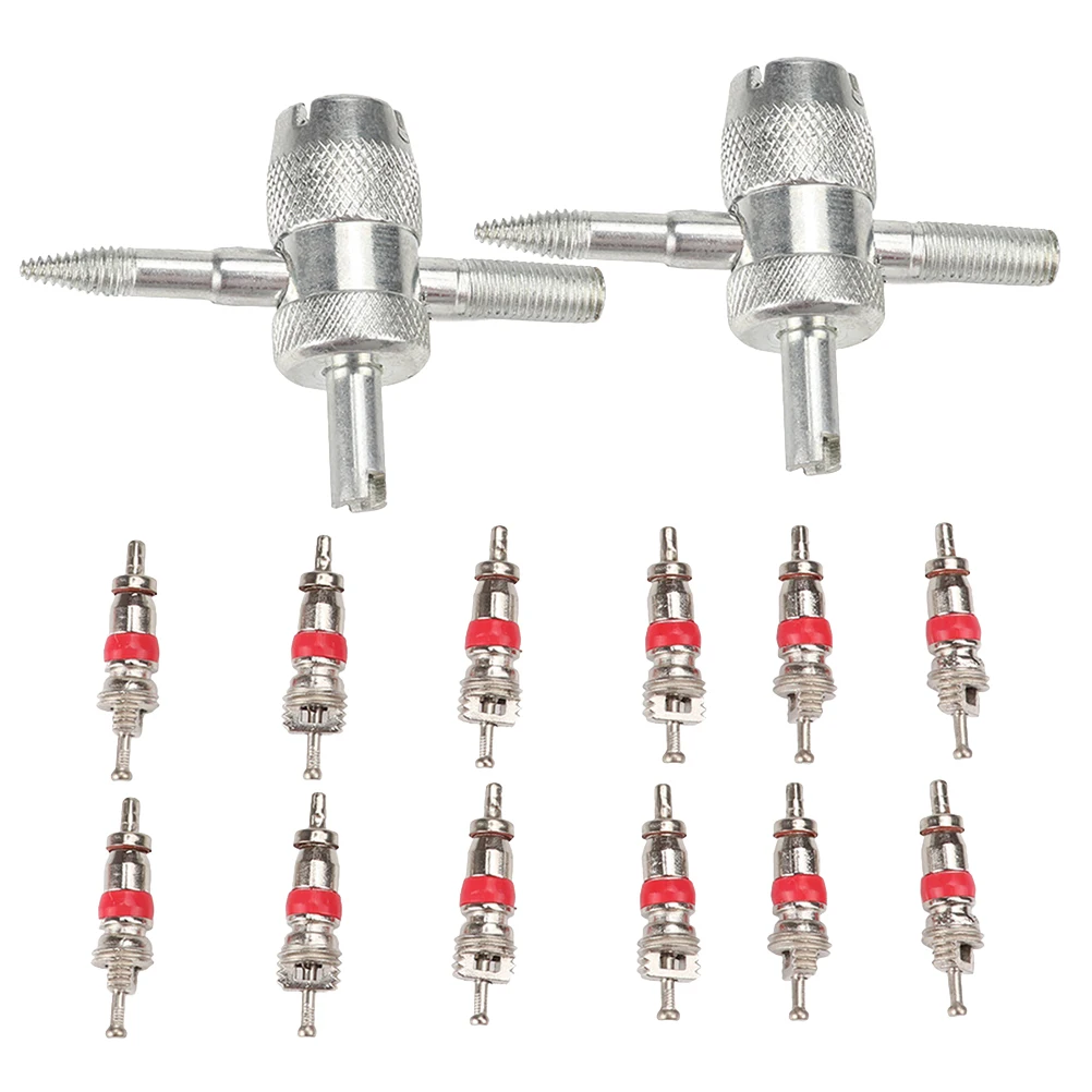 

12pcs Valve Core Set Stainless Steel Auto Tire Accessories Durable Tire Detaching Tools Replacement Kit Car Maintenance