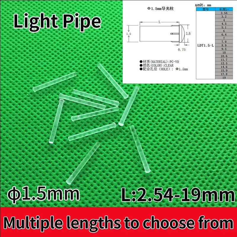 100 PCS Clear color 2.54MM-30.5MM LIGHT PIPE guide FOR 1.5MM Led Diode LED Tube Lampshade Replace LDT-1.5