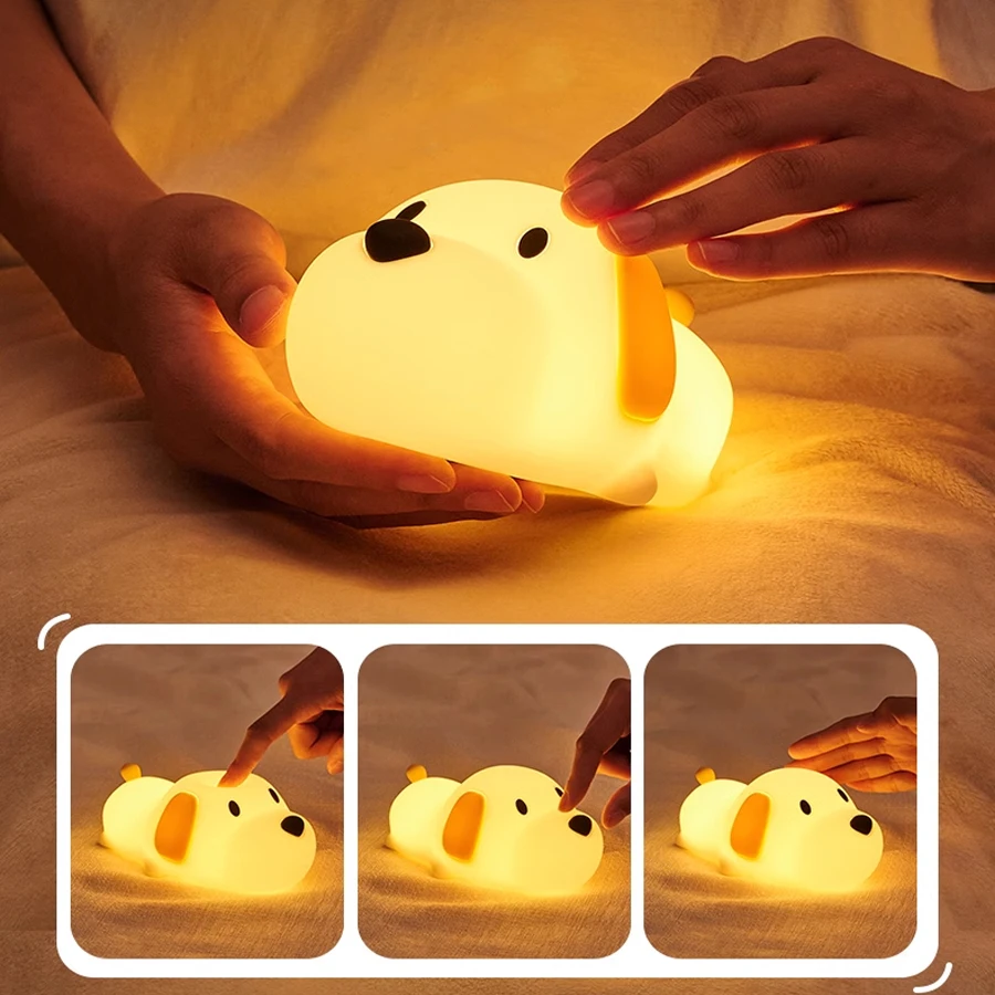 Silicone Papa Puppy LED Night Light Cute Dog Animal Lamp Touch Night Lamp Children Kid Christmas Birthday Gift Bedroom Decor