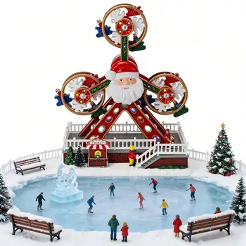 Christmas Village Animated Ferris Wheel Lighted Music Santa Claus Tabletop Figurine Resin…