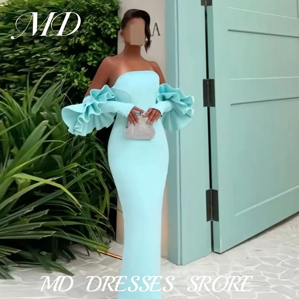 

MD Elegant Turquoise Mermaid Evening Dress Saudi Arabic Cap Long Sleeve Matte and Elastic Prom Gown Customized Party Dress 2025