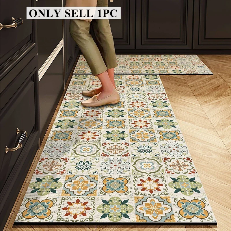 Kitchen Carpet Waterproof PVC Leather Rug Long Carpets Non-slip Oil-proof Floor Mat American-style Home Decoration Rugs 주방 카펫