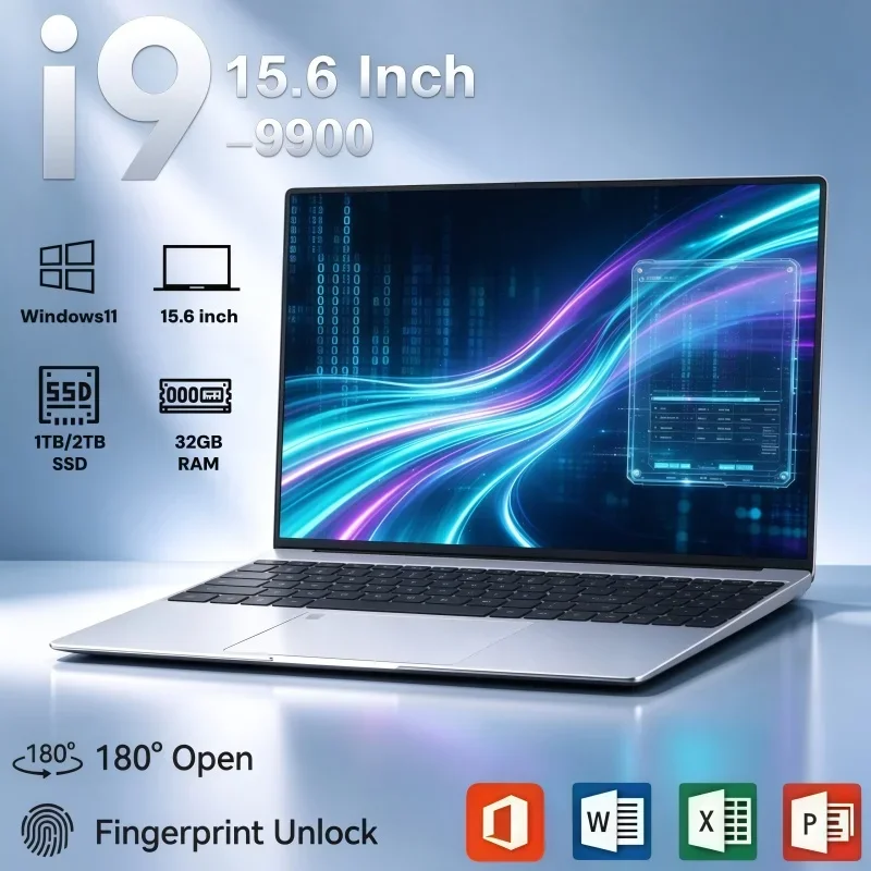 Intel I9 9900 15.6 Inch Portable Computer Windows 11 32GB RAM 2TB SSD Fingerprint Unlock Notebook For Daily Gaming Work