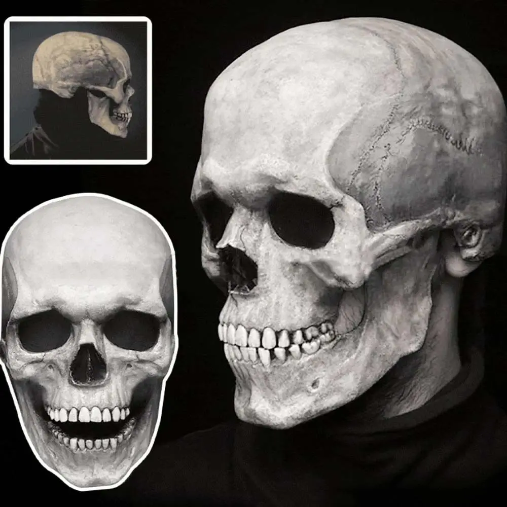 Cosplay Prank Head Cover Skull Helmet Halloween Carnival Easter Party Full Head Skull Halloween Mask Movable Jaw Skull Mask