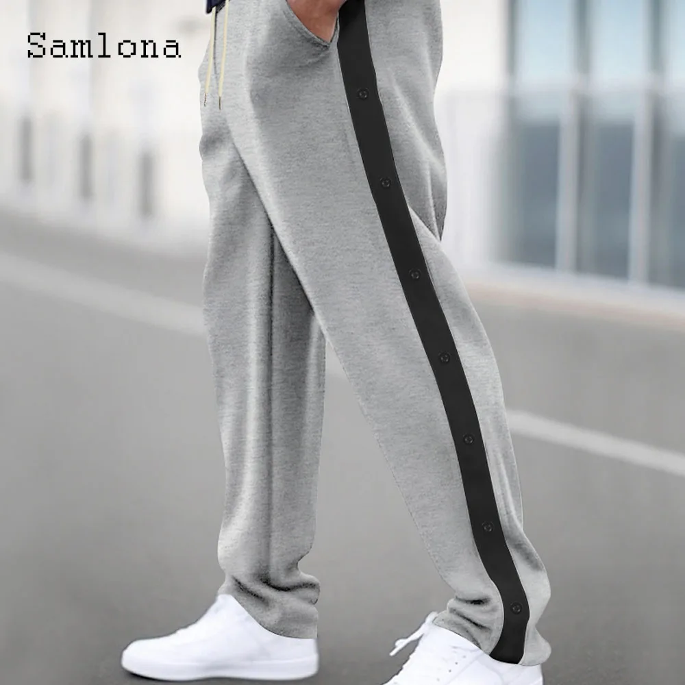 Plus Size 3xl Mens Casual Wide Leg Pants Men Fashion Striped Multi-Buttons Pocket Trousers 2024 Autumn New Drawstring Sweatpants