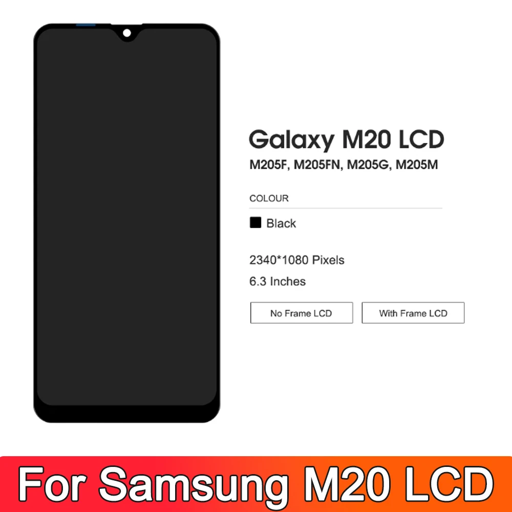 For Samsung Galaxy M20 2019 M205 SM-M205F M205FN M205F M205M LCD Display Touch Screen Digitizer Assembly Replacement