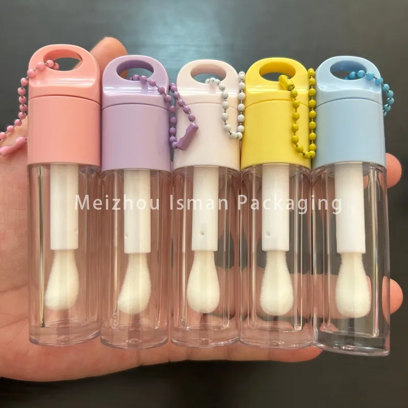 

50Pcs Empty unique clear big brush wand lipgloss tube keychain 6ml lip gloss bottles with key chain for cosmetic packaging