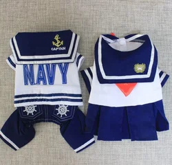 Sailor School Uniform for Dogs Dress Kawaii Embroidery Pet Dog Clothes Cat Small Thin Spring Summer Fashion Pet Products 2022