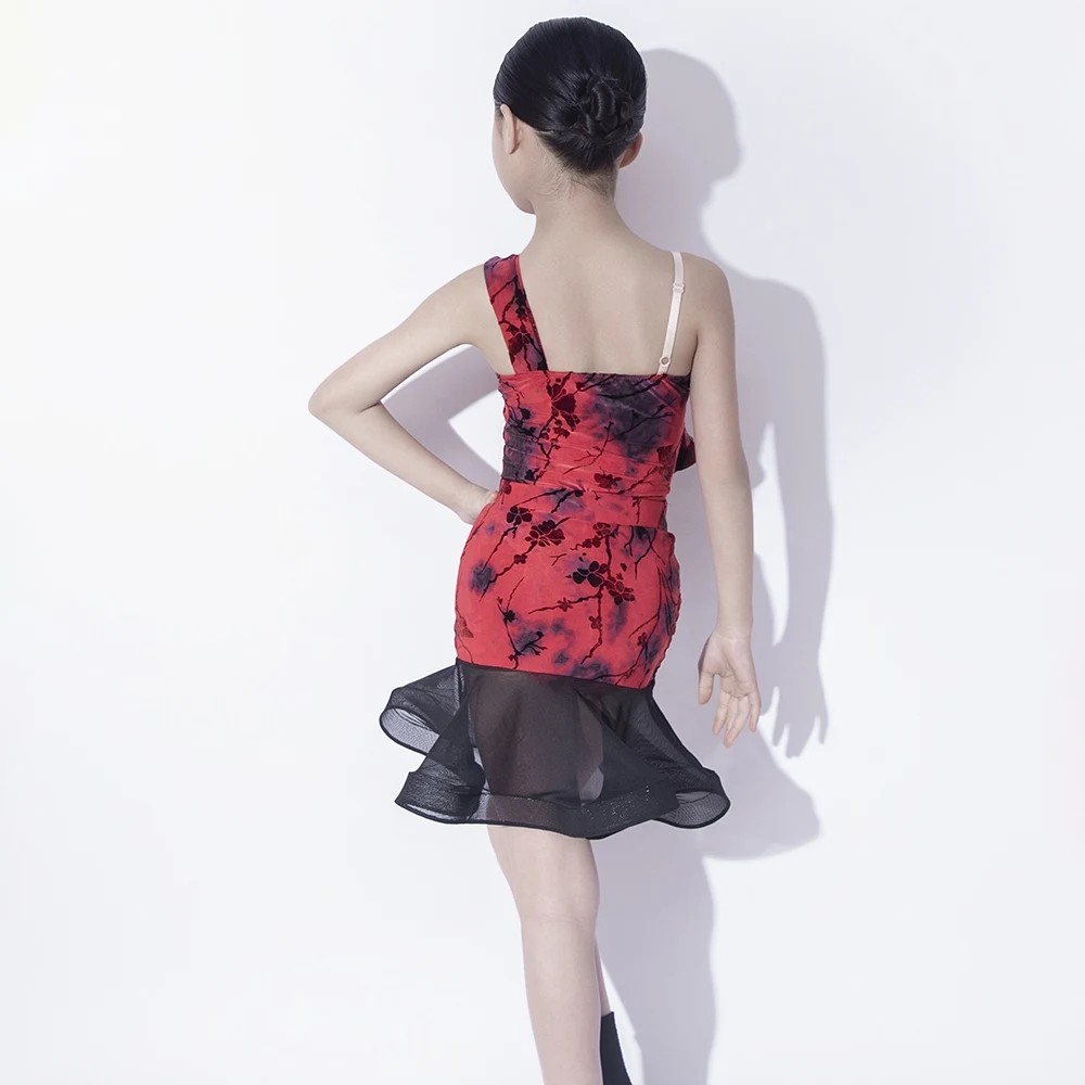 Verão meninas desempenho traje de dança latina vestido impressão terno chacha samba dança prática terno roupas competição wear dql10832