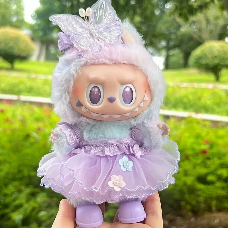 2026 novo para 15/17cm labubu vinil boneca de pelúcia roupas labubu pingente sorte roxo arco vestido labubu v1/v2/v3 roupas acessórios