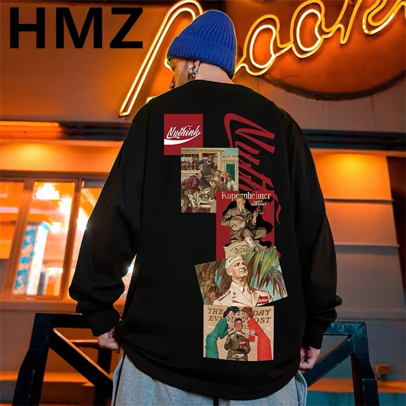 

HMZ New Hip Hop Streetwear Sweatshirt Men Letter Print Harajuku Sweatshirts Autumn Cotton O-Neck Pullover Loose Sweat Shirt Men