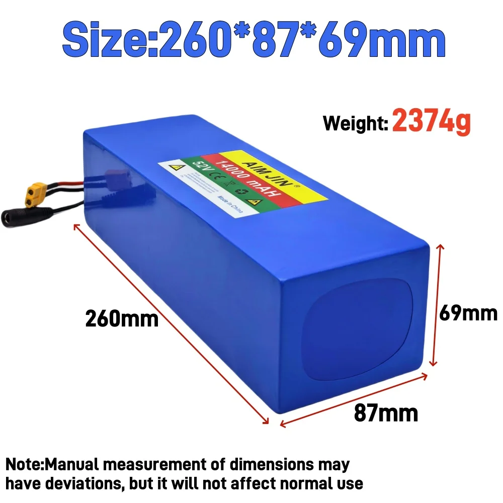 52V 14S4P 14000mah High capacity 18650 Lithium Battery 1500W with BMS for Balance Car, Bike, Scooter, Tricycle + 58.8V Charger