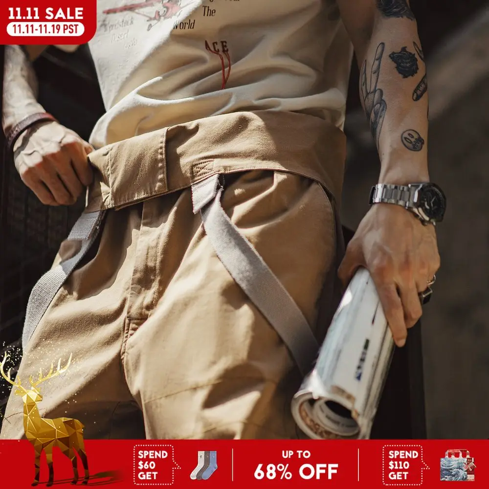 

Maden Vintage Heavyweight Khaki Overalls Loose Fit Men's Jumpsuit with Wide Leg Adjustable Straps Workwear Pants for Spring Fall