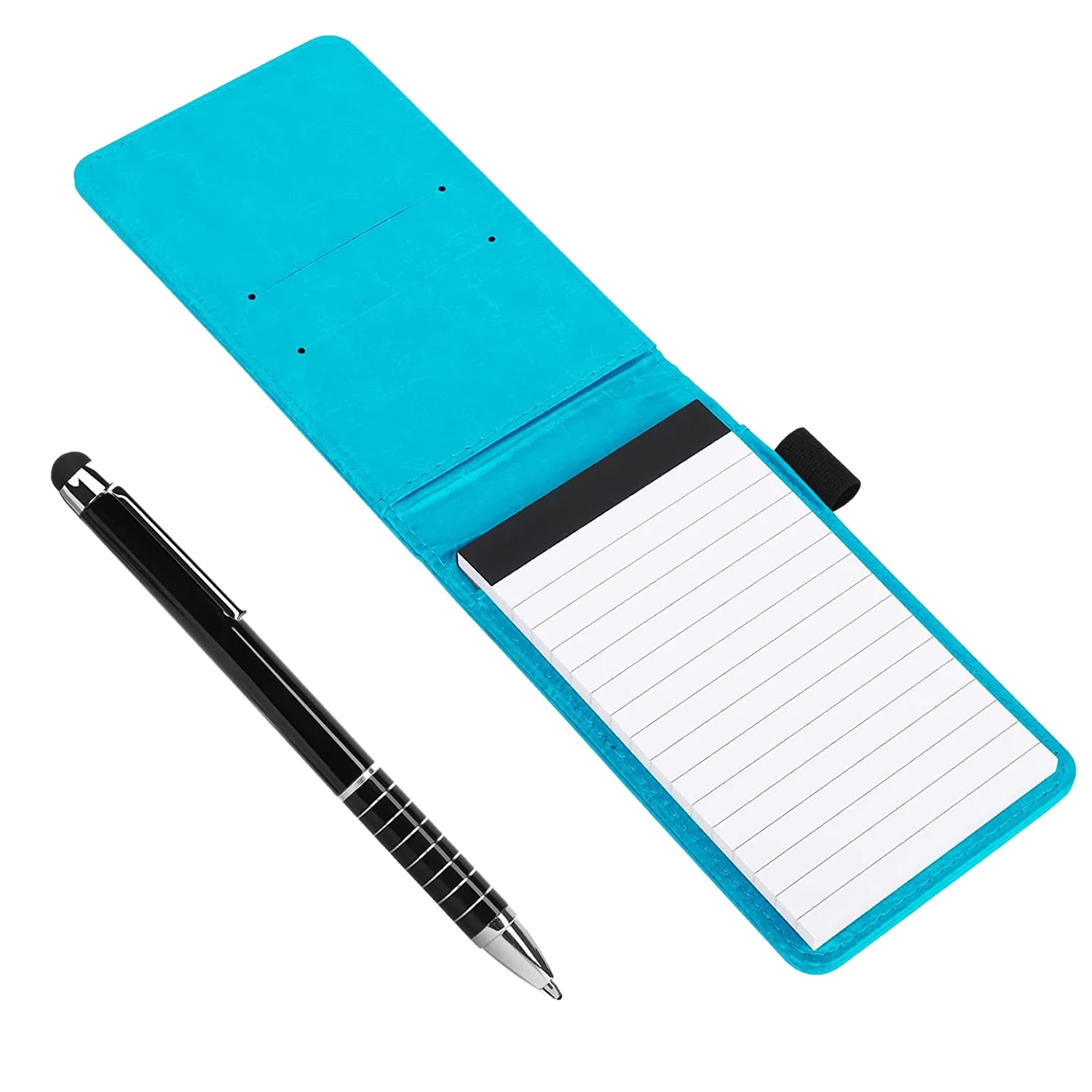 

2 Pc Mini Pocket Notepad Holder Set with Metal Pen No Pocket Notebook Refills (Sky Blue)