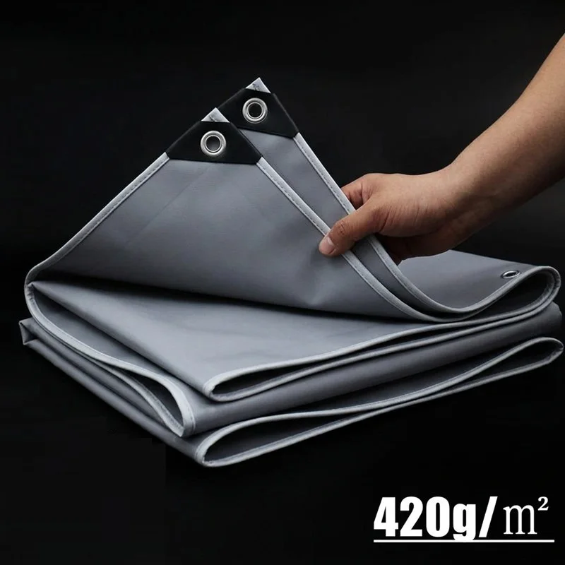 Lightweight Grey PVC Knife Coated Tarpaulin Waterproof Sun Shade Rainproof Canvas Sheet for Carport Awning Truck Outdoor Shelter