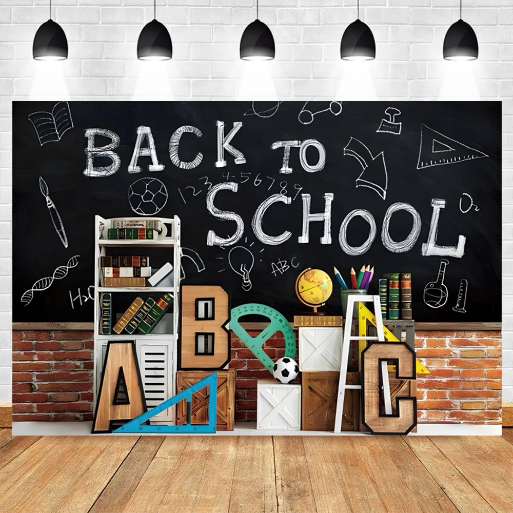 Back to School Photography Backdrop Children First Day of Preschool Chalkboard Classroom Teacher Student Party Photo Background