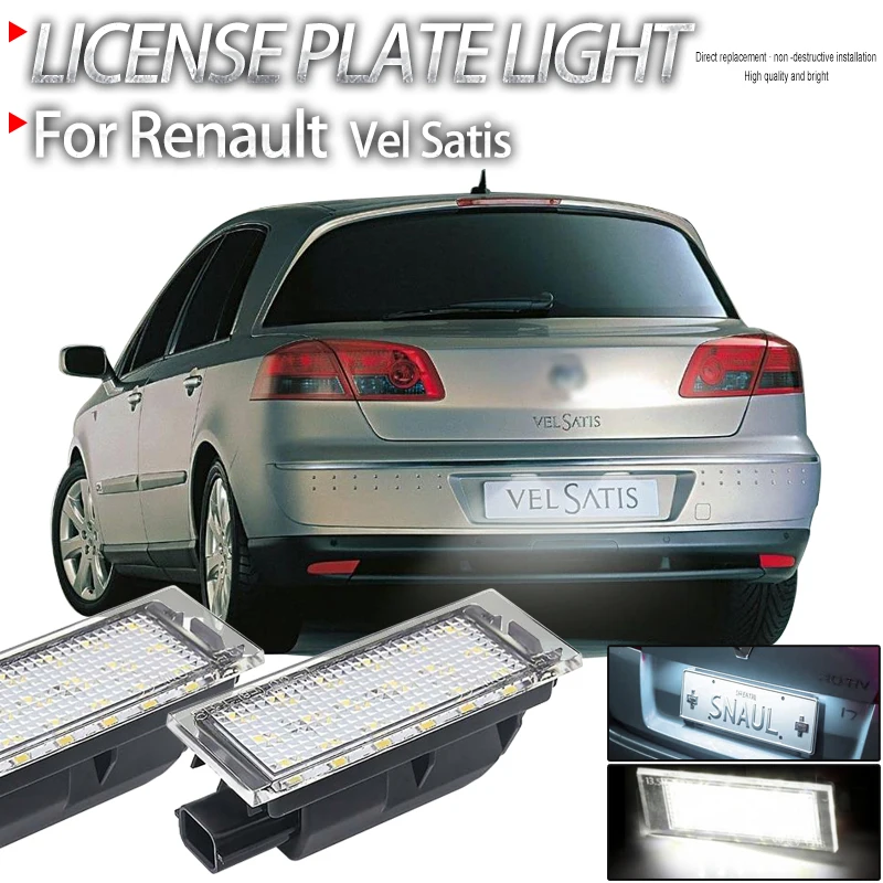 

2Pcs Canbus Error-Free LED Car License Plate Light Assembly Replacement For Renault Vel Satis 2005-2009 Auto Parts Accessories