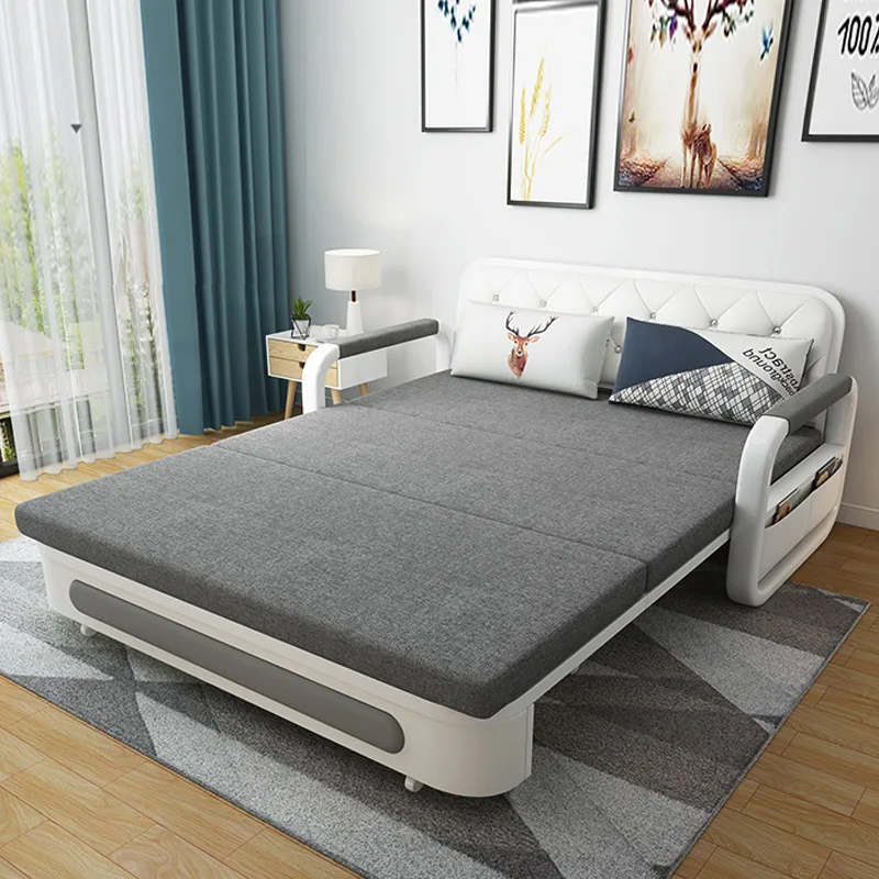 Folding dual-purpose multi-functional living room small apartment single double fabric balcony sitting sofa bed view 3