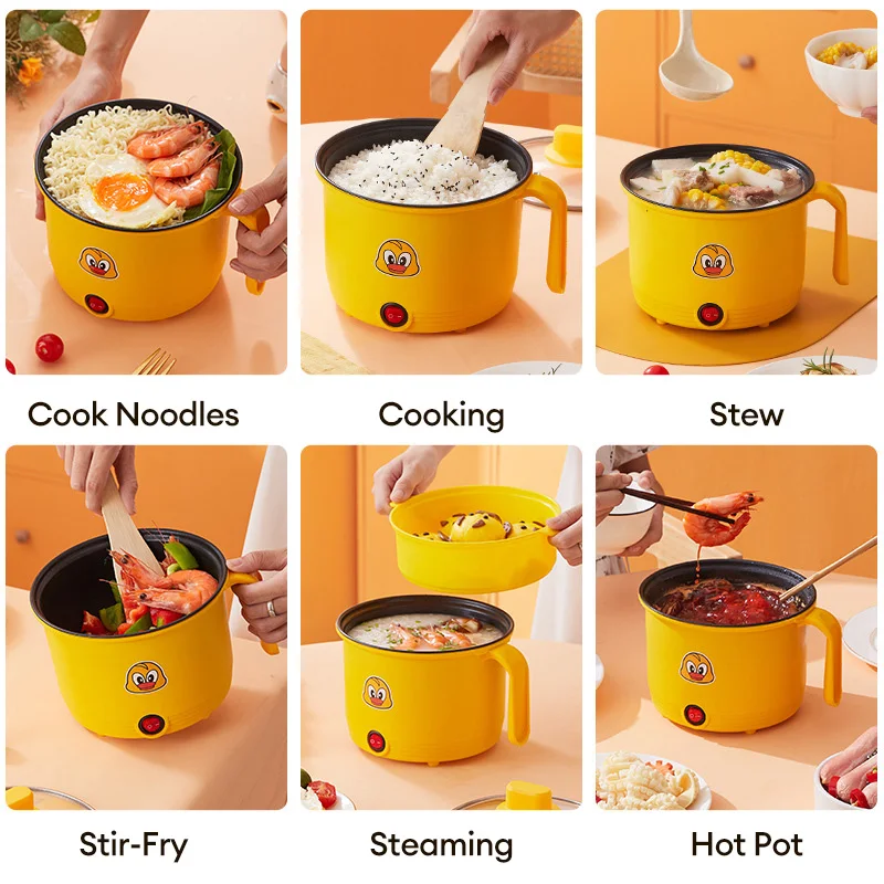 Electric 1.8L Cooking Machine Hot Pot Non-stick Cook 1-2 People Single Household Pan Mini Multifunction Electric Cooker for Home