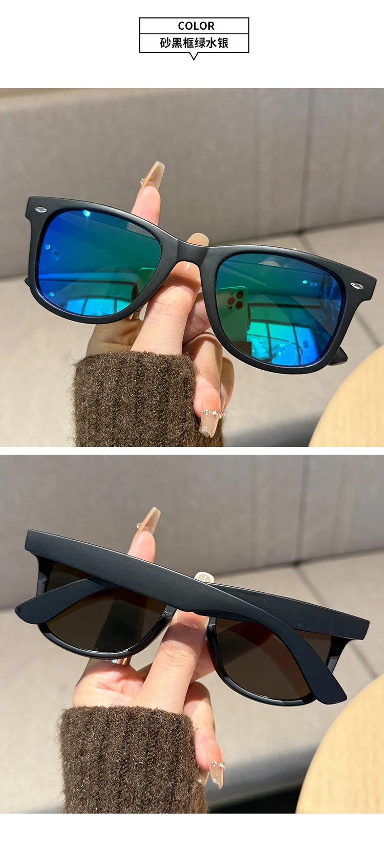 Vintage quadratische Sonnenbrille für Damen und Herren, rechteckige Sonnenbrille, ovale Brillen, Sonnenbrille für Männer und Frauen – Detail 14