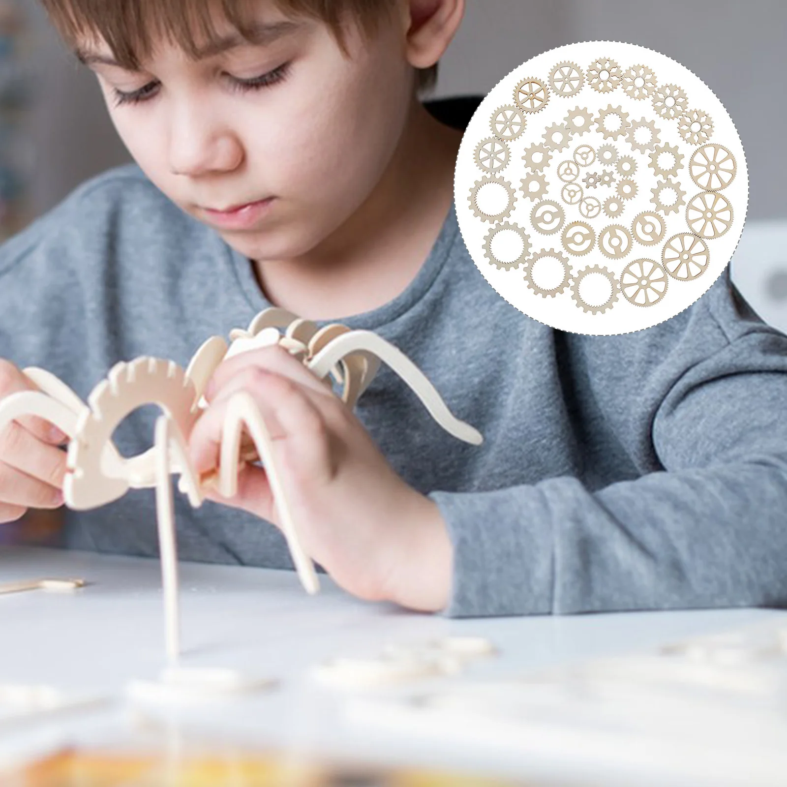 

50Pcs Wood Gear Embellishments Cut Wooden Pieces for DIY Decorations Scrapbooking Gift Tags Handmade Craft Projects