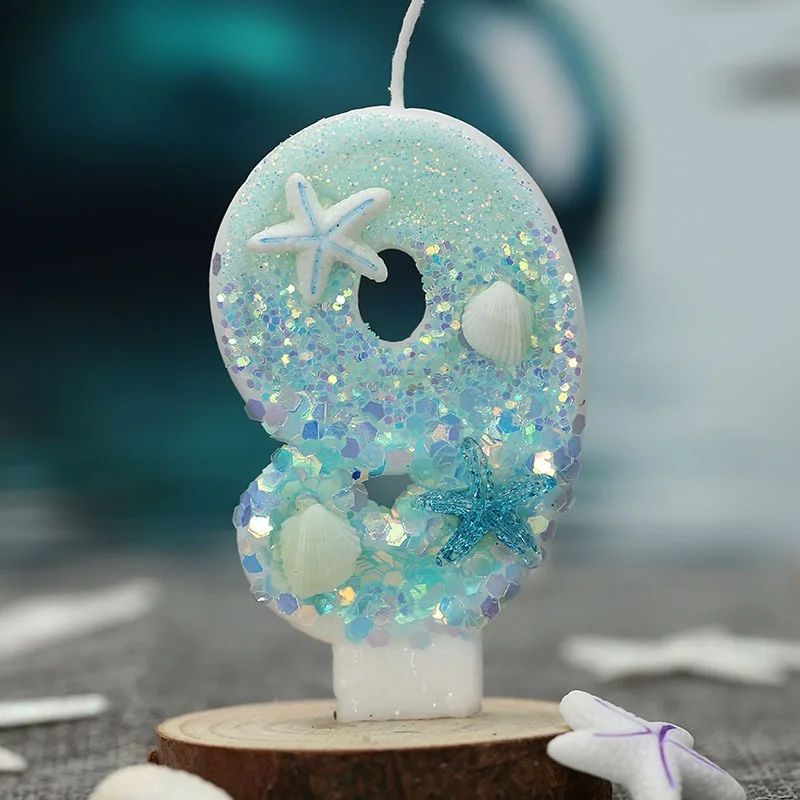Shell Whispers Ocean Series Number Birthday Candles - Lake Blue Starfish Cake Decor for Party Anniversary view 3