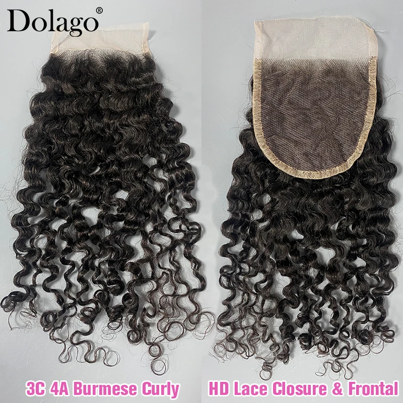 3C 4A Closure Human Hair Burmese Curly Multi Parting Frontal Lace Only 2x6 5x5 hd Lace Closure 4x4 6x6 Lace Frontal 13x4 13x6