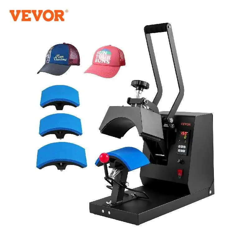 VEVOR Hat Heat Press 4 in1 Cap Heat Press Machine 6x3inches Clamshell Sublimation Transfer LCD Digital Timer Temperature Control