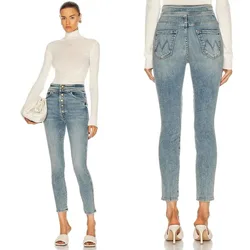 High Waist Women Single Breasted Jeans Casual Wild Slim Fashion Lady Skinny Denim Elastic Pants