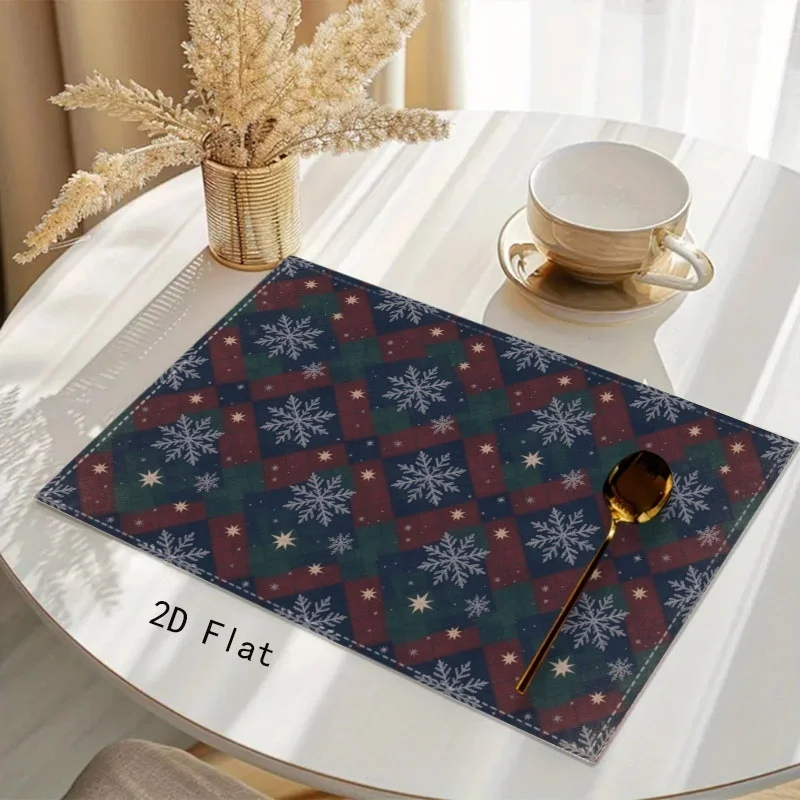 Retro Rhombus Plaid Snowflake Star Print Table Mat Vintage Xmas Winter Holiday Dining Table Decoration