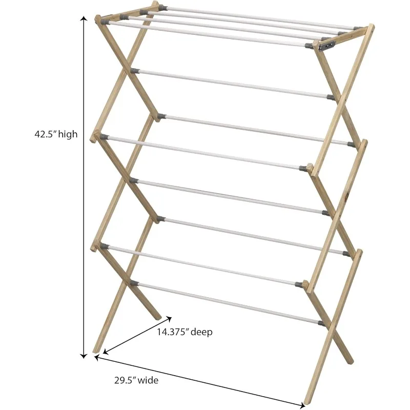 Clothes Drying Rack, Stabile Wood Frame with Slanted Feet, 23.8 Feet of Hanging Space, Ready to Assemble, Flat Top, Natural