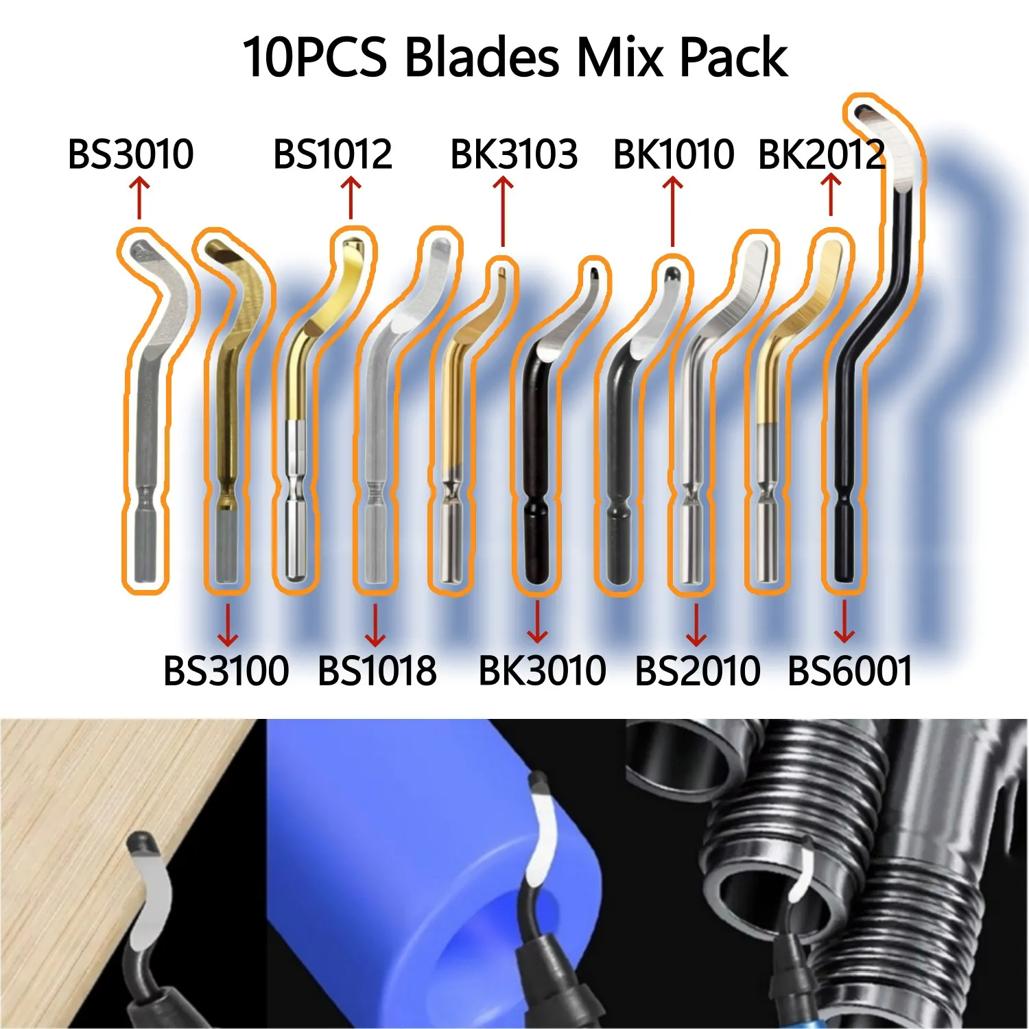 10PCS MIX Blades Pack for Deburring System BS3100 BS3010 BS1012 BS1018 BK3010 BS2010 BS2012 BK1010 BK3103 BS6001 Metal Plastic