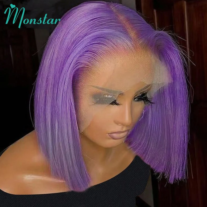 

Monstar 13x6 Bob Wig Purple Pink Red Green Blue Ginger Colored Wigs Brazilian Straight 13x4 Lace Front Human Hair Wigs for Women