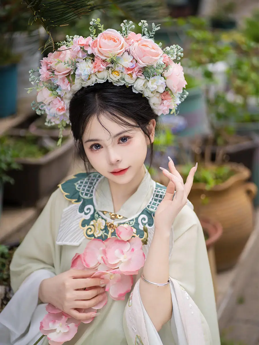 Bride Big Flower Headwear Handmade Silk Flower HairHoops Brides Crown With Waterdrop Prom Tiara Headpiece Wedding Hair Accessory