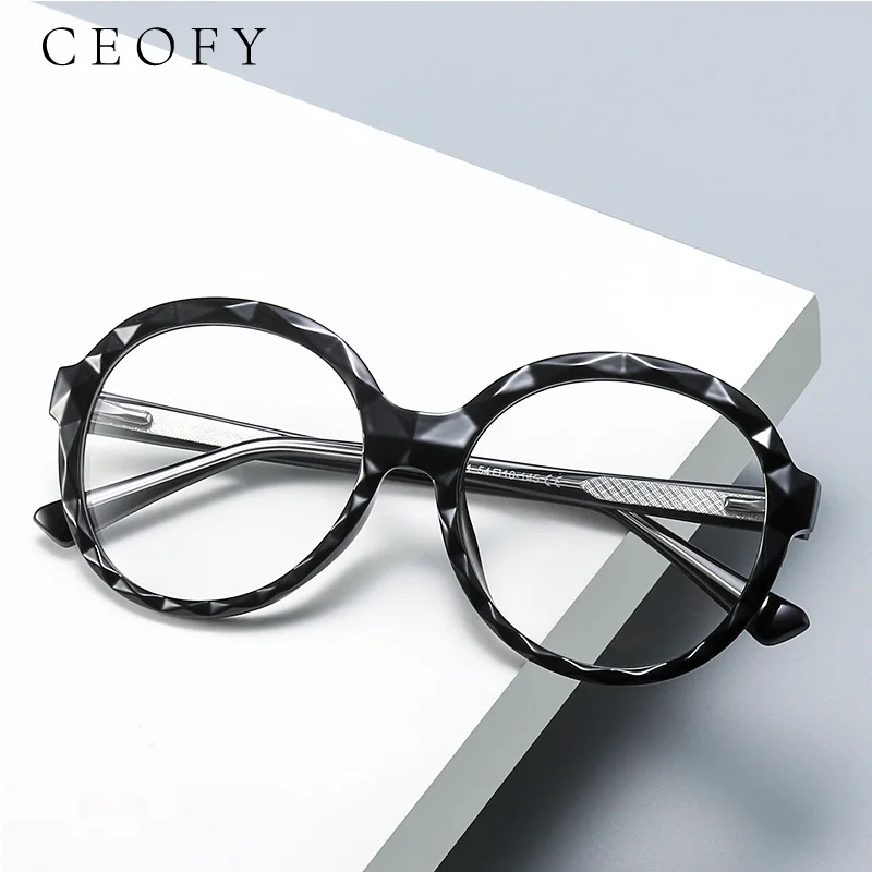 Ceofy Women Eyeglasses Frame Retro Popular Big Round Black Optical Myopia Prescription Glasses Frame for Women