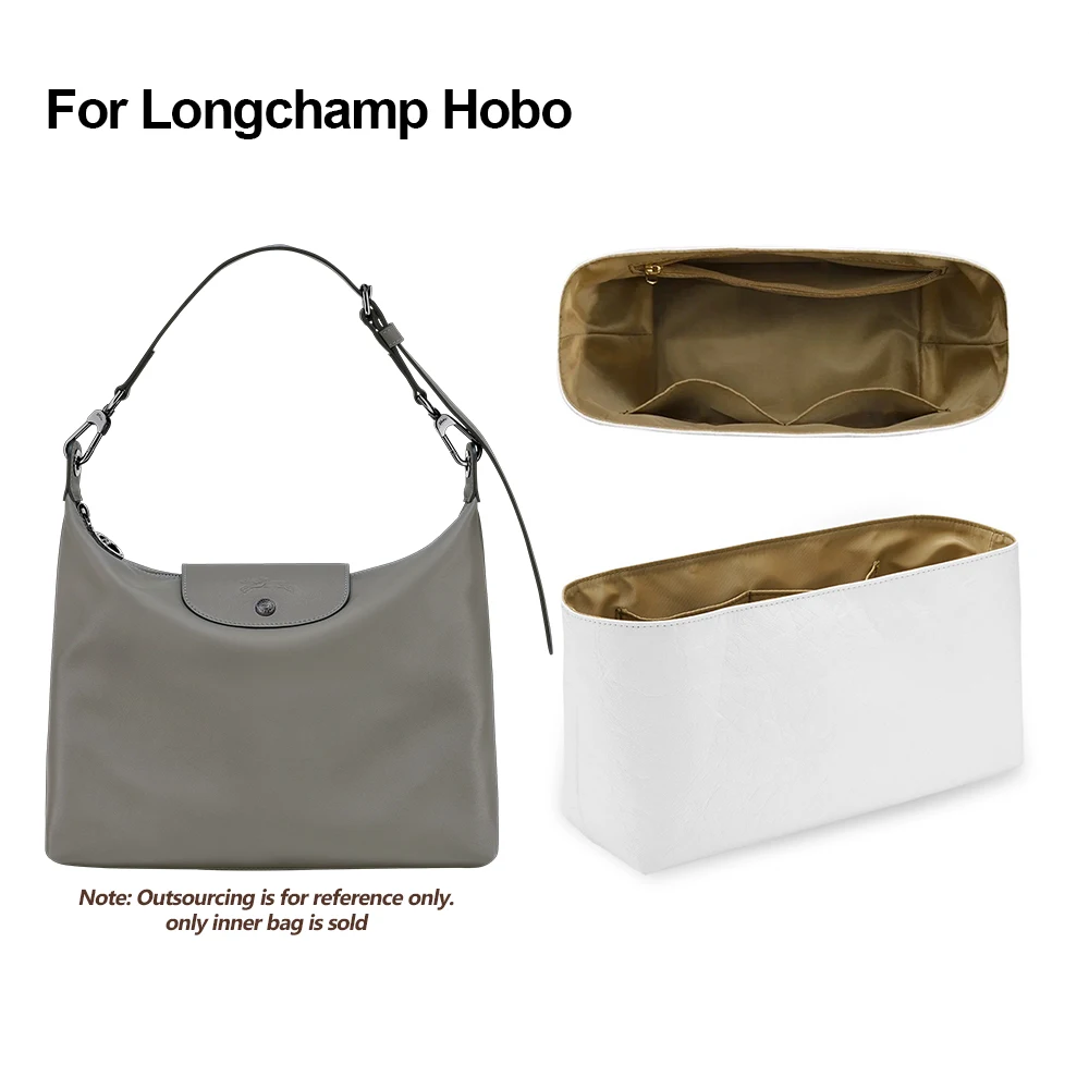 Lightweight Bag Insert Compatible with Longchamp Hobo, Waterproof Dupontpaper Surface and Silky Satin Lining