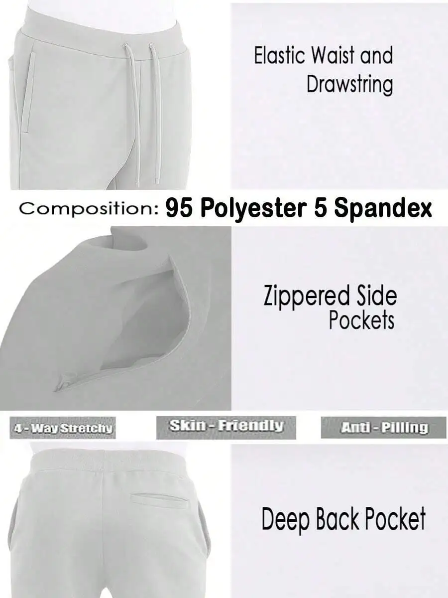 Mens Casual Solid Stacked Track Pants With Zipper Pockets Polyester Spandex