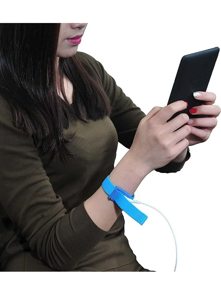 Grounding Blue Wrist Band (2 Sets) For Healthy Earthing Energy With 2 Straight Cords (16‘ Full Length) Grounding Without Mats view 3