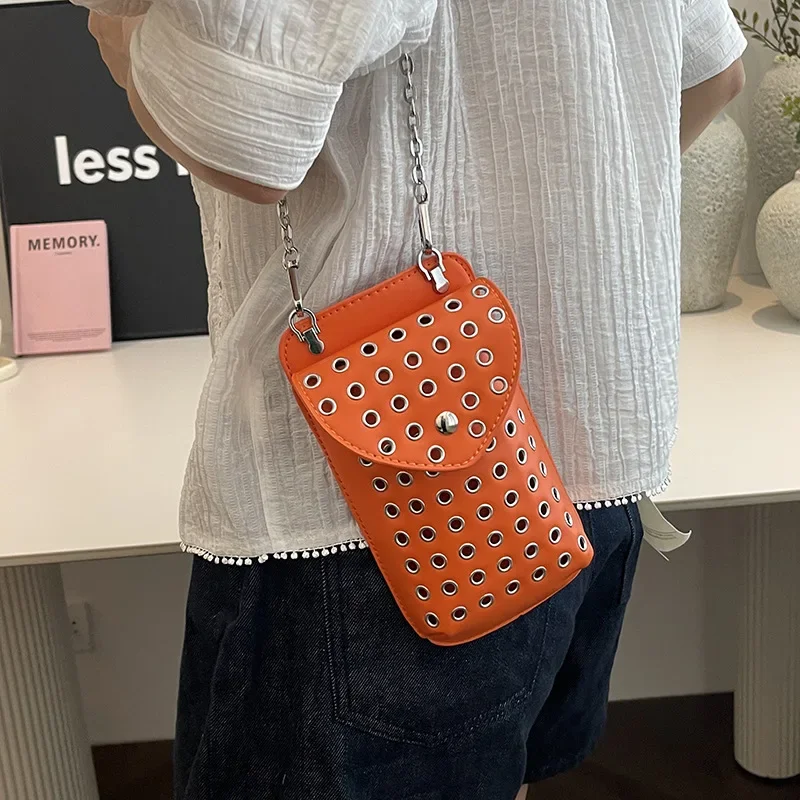 2024 Summer Hollow Out Single Shoulder Bag Desinger Flap Handbag And Purse Luxury Rivet Mini Crossbody Bag Lady Trendy Phone Bag