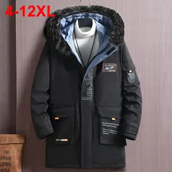 Plus Size Long Parkas Fur Collar Hooded Warm Coats Men's Winter Padded Jackets 12XL Paisley Graphic Thicken Down Coat for Male