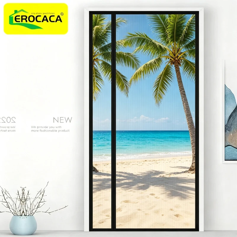 EROCACA Black Magnetic Door Screen Custom Size Mosquito Net Curtain Fly Insect Automatic Closing Invisible Mesh For Indoor Room