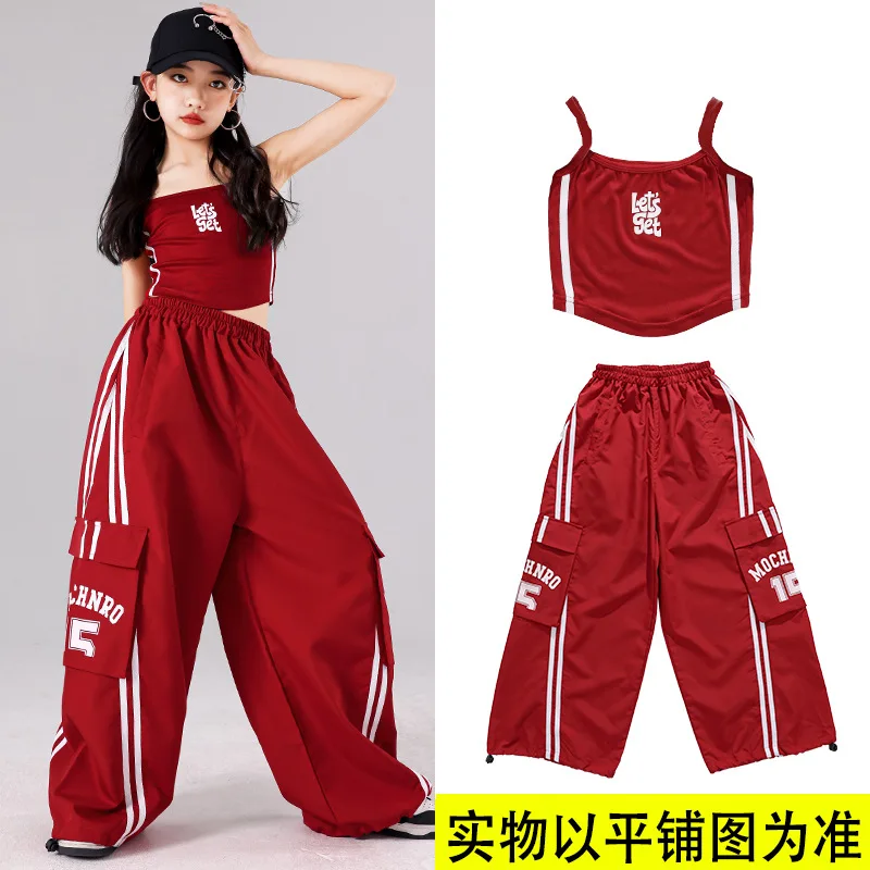 

Укороченный топ K-pop для девочек, брюки-карго для бега, детская уличная одежда в стиле хип-хоп, комплекты групповой одежды для девочек, детские костюмы для уличных танцев, джаза