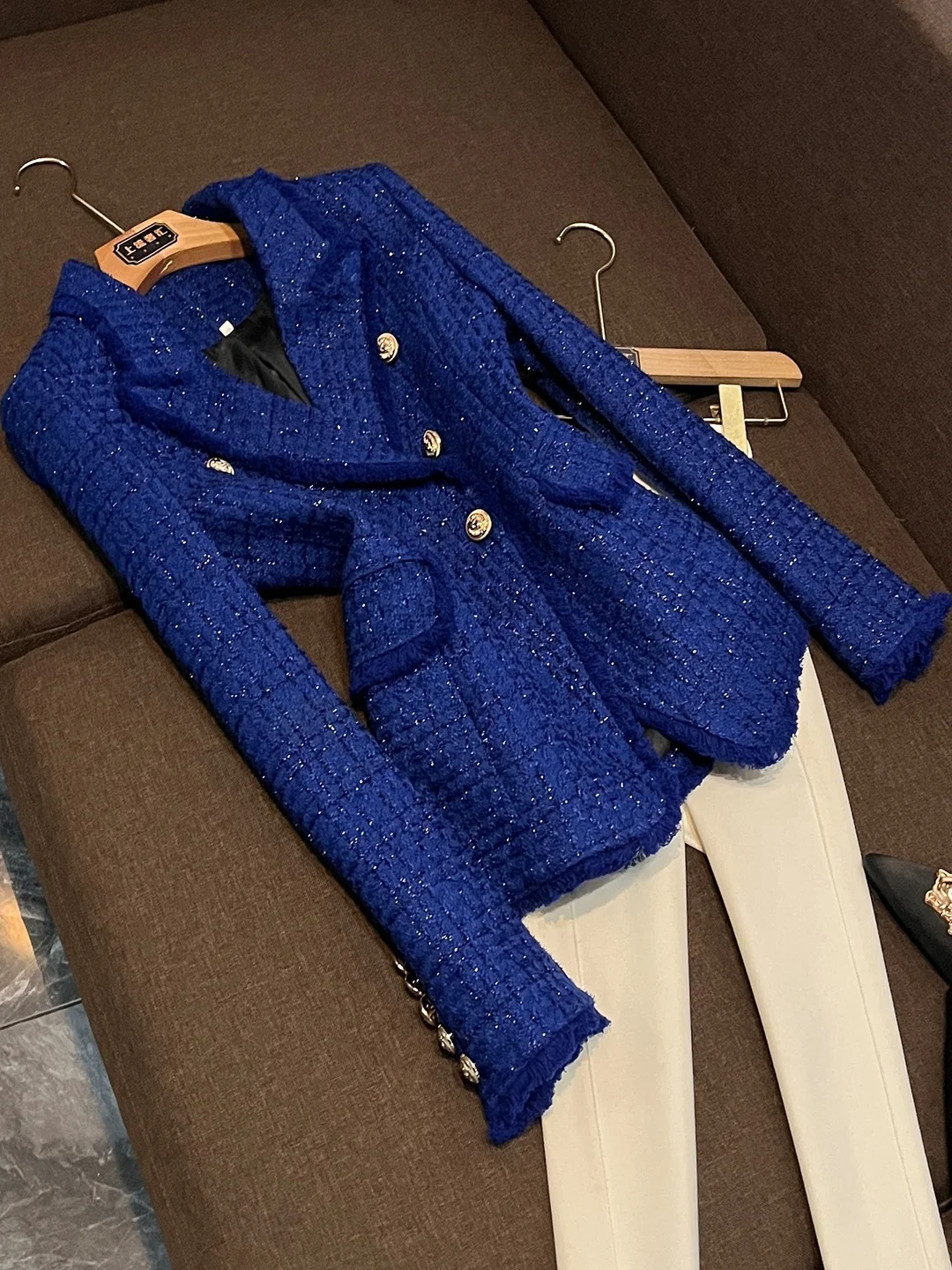 

Deep Blue Tailored Women's Suit Coat with Tassel Long Sve Commute Sle Slim Fit Autumn Winter Outerwear B06