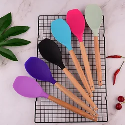 Home cooking utensils silica gel scoop salad agitator scoop beech wood handle pot cooking silica gel pot scoop