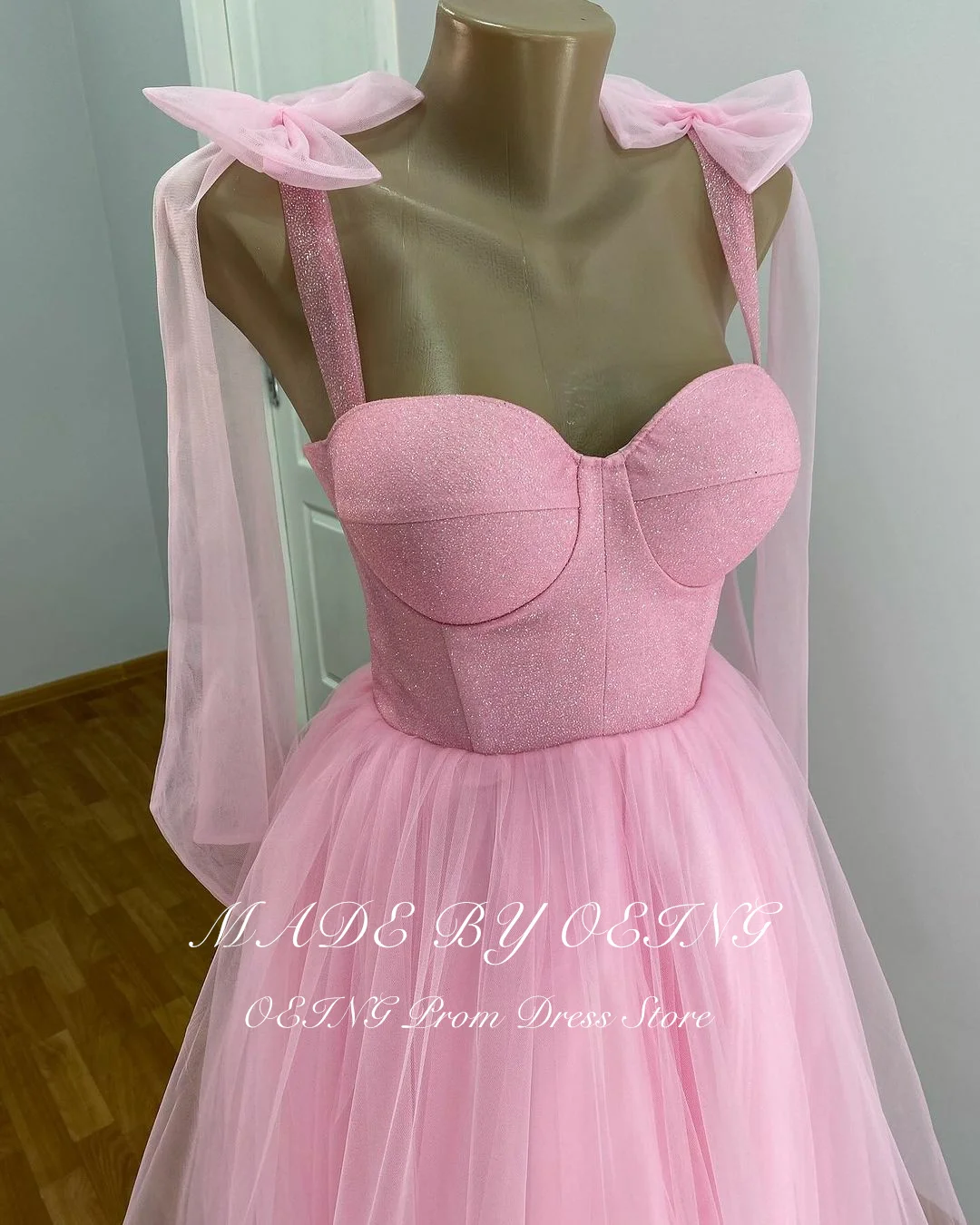 OEING Fairy Pink Evening Dresses Glitter Sweetheart Ankle Length Prom Gowns Princess Formal A Line Party Dress Custom Size