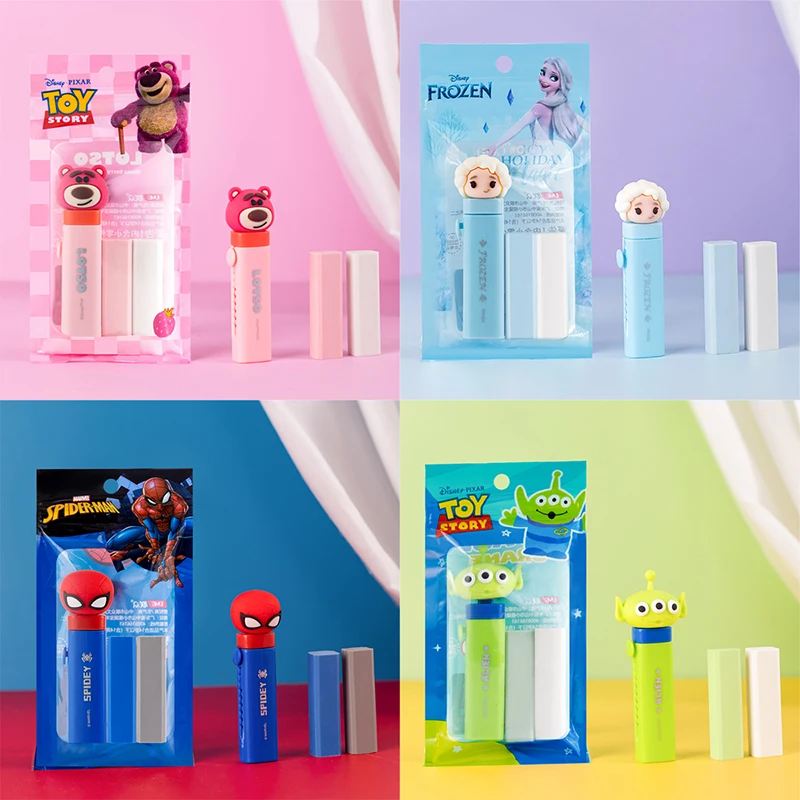 

Disney Push Pull Pencil Erasers Lotso Spiderman Elsa Alien Rubber Eraser Wiping Stationery Kid Student School Supplies Wholesale