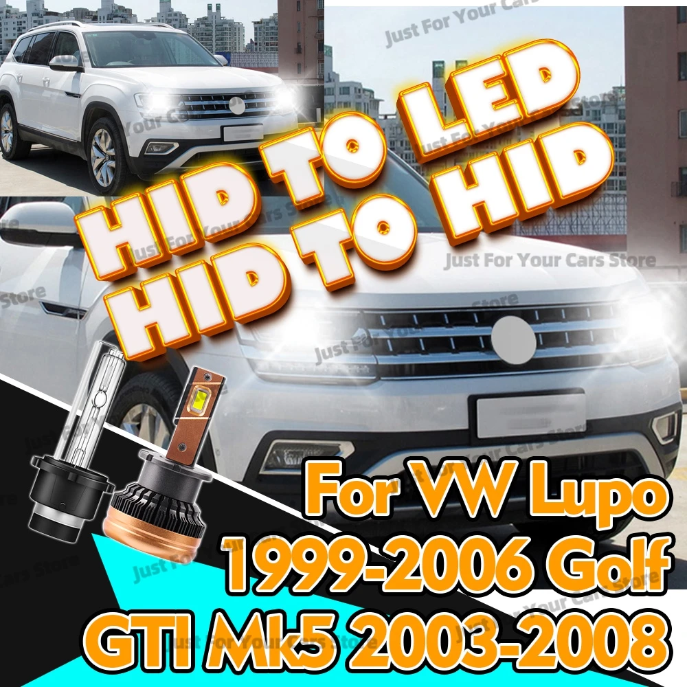 

2Pcs High Lumens LED/HID Xenon 6000K Headlights D2S Headlamps For VW Lupo 1999-2006 Golf GTI Mk5 2003-2008 Touran Jetta