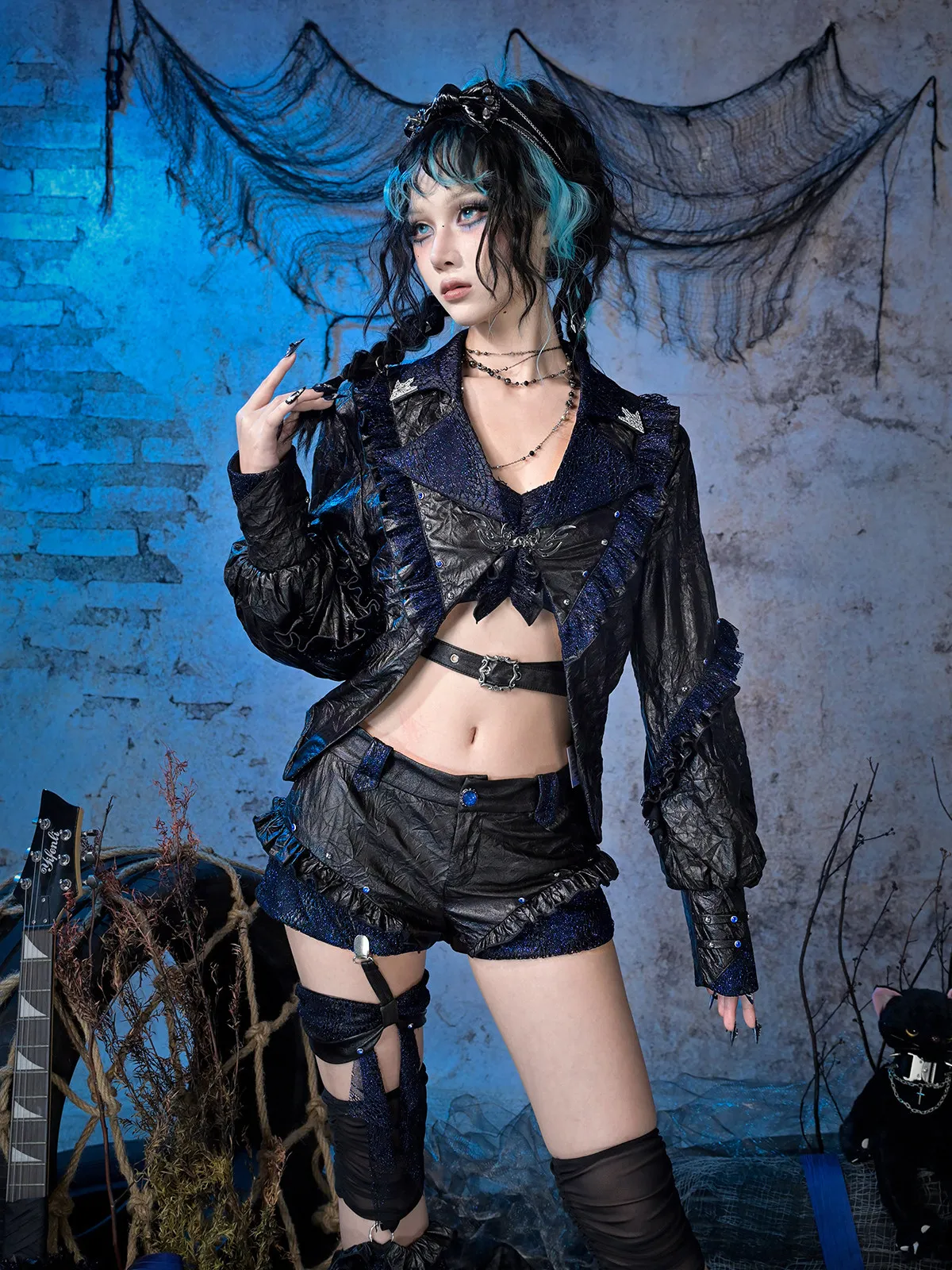 Virtual Orbit Original Design Y3k Hot Girls Sexy Punk Shorts Bow Tie Lace Removable Leg Circles Low Waist Super Shorts Pants